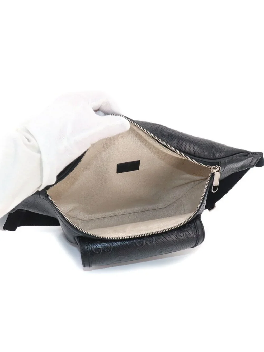 Gucci GG Embossed Belt Bag Leather Black Silver